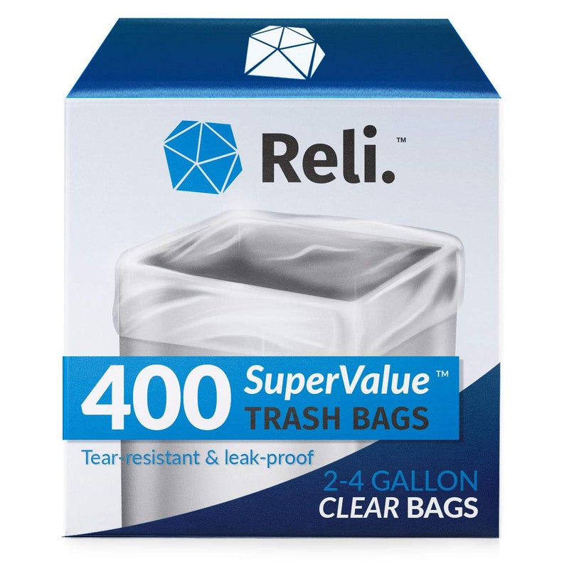 Reli. 2-4 Gallon Trash Bags | 400 Bags | Clear | Bathroom | Strong | Garbage - Image 1